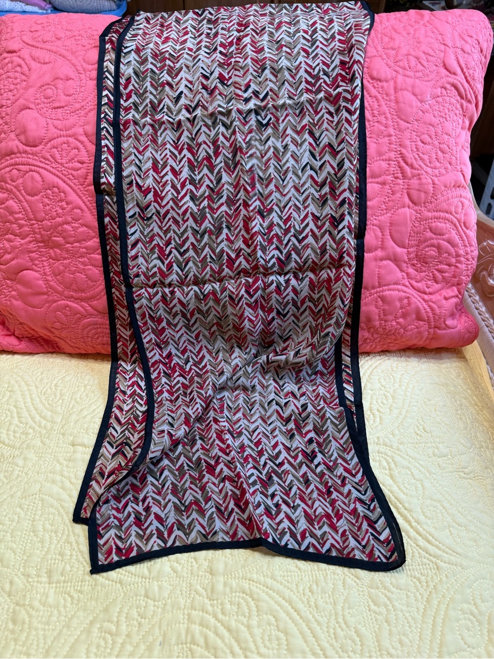 Talbots Chevron Print Silk Scarf in Red and Black